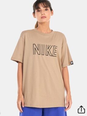 Nike Beige Short Sleeve Women's Sportswear Tee with Black Logo